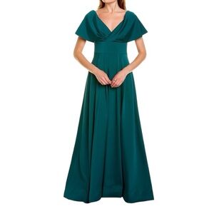 US 8 Aidan Mattox Portrait Collar Gown Emerald NWT